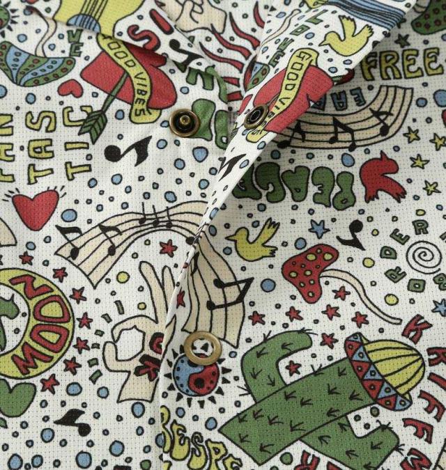 大きいサイズ KRIFF MAYER かるさらエアー 総柄 プリント 開襟 半袖シャツ ナチュラル(ヒッピー柄) 3L 4L 5L 6L 8L/1277-5260-1-79