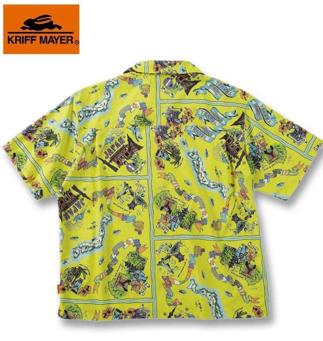 大きいサイズ KRIFF MAYER かるさらエアー 総柄 プリント 開襟 半袖シャツ イエロー(マップ柄) 3L 4L 5L 6L 8L/1277-5260-3-79