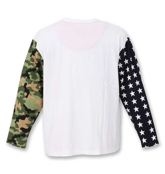 大きいサイズ UP!SMILE クレイジー切替長袖Tシャツ ホワイト 3L 4L 5L 6L/1278-1625-1-79