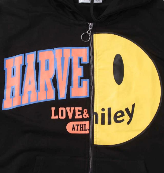 大きいサイズ SMILEY FACE リメイクカレッジ半袖フルジップパーカー ブラック 3L 4L 5L 6L/1278-2247-2-79