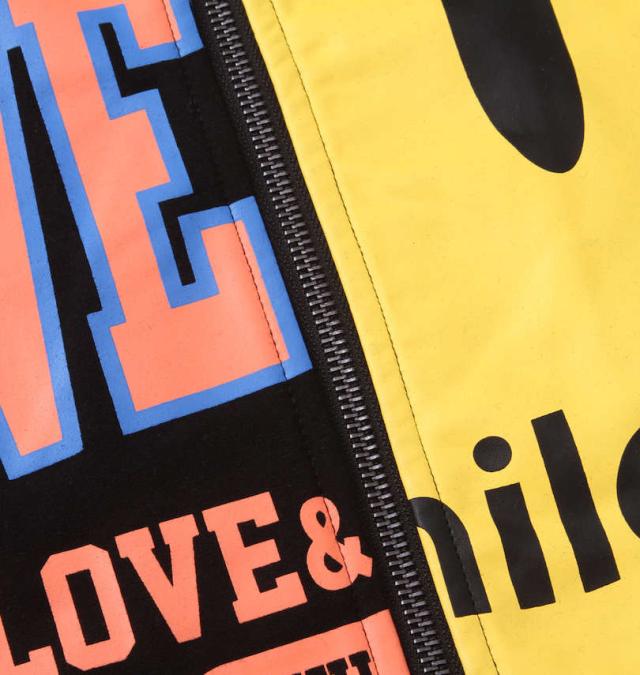 大きいサイズ SMILEY FACE リメイクカレッジ半袖フルジップパーカー ブラック 3L 4L 5L 6L/1278-2247-2-79