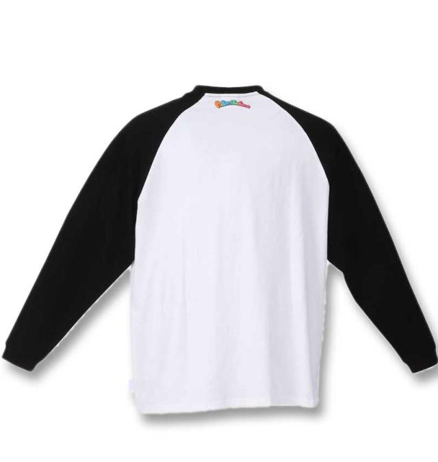 大きいサイズ Pa Rappa The Rapper グラフィック発泡プリント ラグラン長袖Tシャツ ホワイト×ブラック 3L 4L 5L 6L/1278-3667-1-79