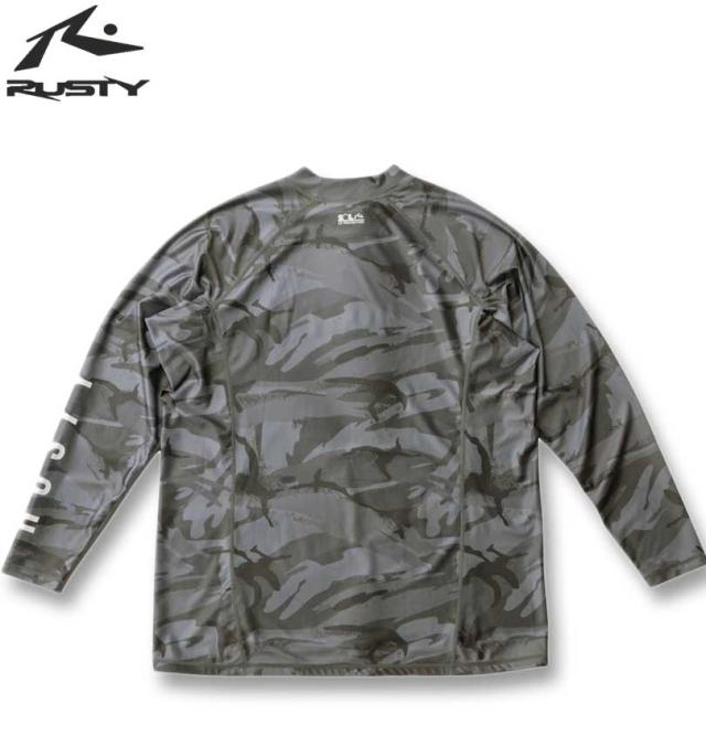 大きいサイズ RUSTY 長袖 ラッシュガード ブラック 3L 4L 5L 6L 8L/1278-4275-2-79