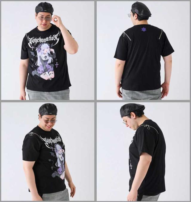 大きいサイズ PSYCHO NATION サイコ×寝田ルネ デビル 半袖 Tシャツ ブラック 3L 4L 5L 6L/1278-4542-1-79