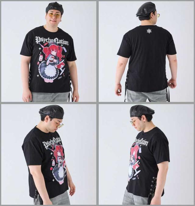 大きいサイズ PSYCHO NATION サイコ×寝田ルネ ナース 半袖 Tシャツ ブラック 3L 4L 5L 6L/1278-4544-1-79