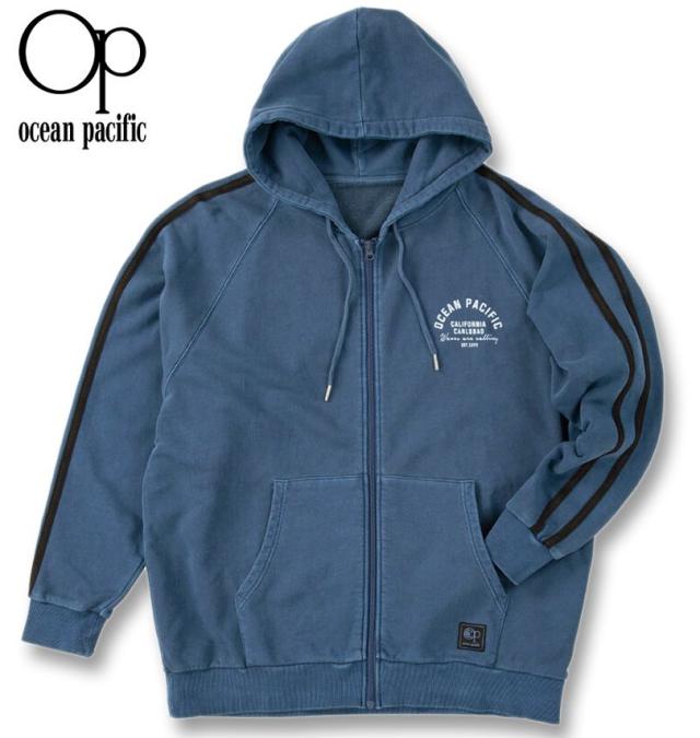 大きいサイズ OCEAN PACIFIC 裏毛 ライン フルジップ パーカー ネイビー 3L 4L 5L 6L 8L/1278-5341-1-79