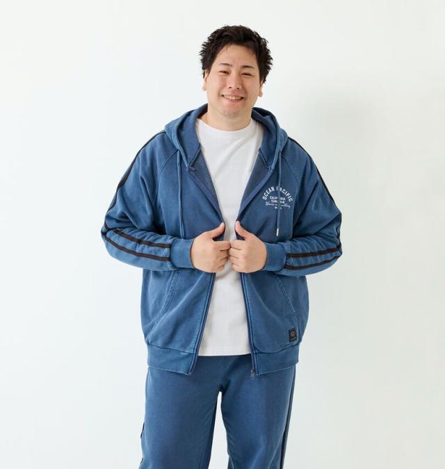 大きいサイズ OCEAN PACIFIC 裏毛 ライン フルジップ パーカー ネイビー 3L 4L 5L 6L 8L/1278-5341-1-79