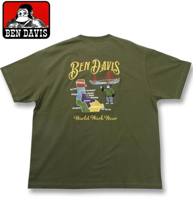 大きいサイズ BEN DAVIS スーベニア刺繍 半袖 Tシャツ カーキ 3L 4L 5L 6L/1278-5559-1-79