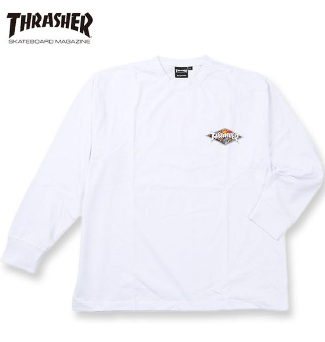 大きいサイズ THRASHER Diamond Logo 長袖 Tシャツ ホワイト 3L 4L 5L 6L 8L/1278-5655-1-79