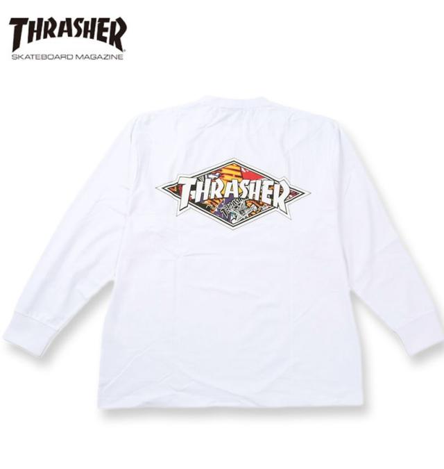 大きいサイズ THRASHER Diamond Logo 長袖 Tシャツ ホワイト 3L 4L 5L 6L 8L/1278-5655-1-79