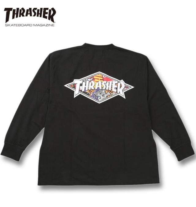 大きいサイズ THRASHER Diamond Logo 長袖 Tシャツ ブラック 3L 4L 5L 6L 8L/1278-5655-2-79