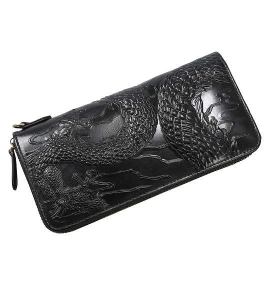 絡繰魂 エンボス レザー ウォレット 長財布 龍 ブラック/1260-5210-2-180
