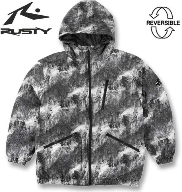 大きいサイズ RUSTY 中綿 リバーシブル ジャケット マーブル×チャコール 3L 4L 5L 6L 8L/1273-5350-1-180