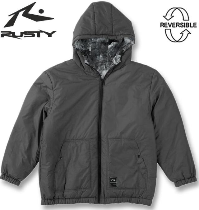 大きいサイズ RUSTY 中綿 リバーシブル ジャケット マーブル×チャコール 3L 4L 5L 6L 8L/1273-5350-1-180