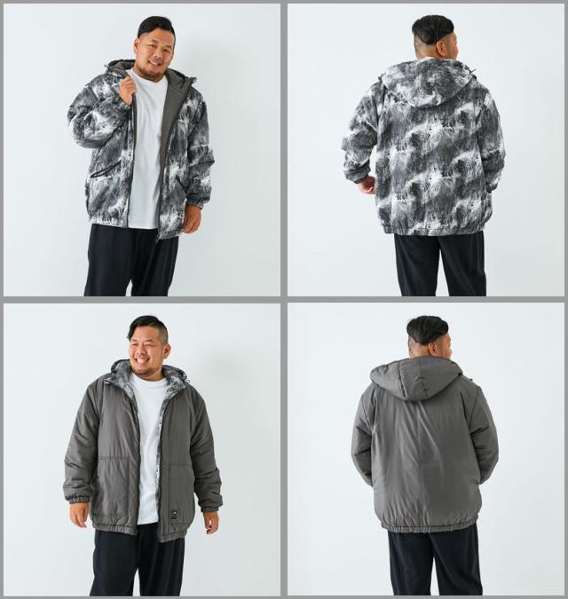 大きいサイズ RUSTY 中綿 リバーシブル ジャケット マーブル×チャコール 3L 4L 5L 6L 8L/1273-5350-1-180