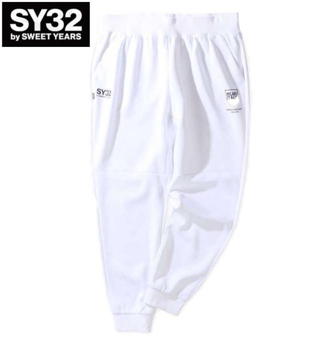 大きいサイズ SY32 by SWEET YEARS ダブルニット エンボスカモ シールドロゴパンツ ホワイト×ブラック 3L 4L 5L 6L/1274-3315-1-180
