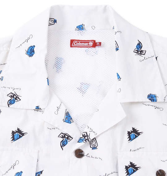 大きいサイズ Coleman ブロード総柄プリントオープンカラー半袖シャツ アイボリー 3L 4L 5L 6L 7L 8L/1277-3241-1-80
