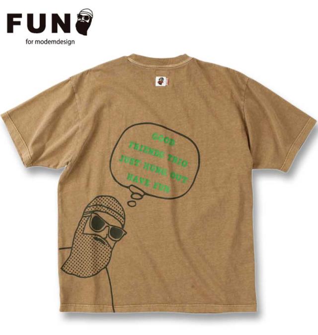 大きいサイズ FUN for modemdesign オジサンバックプリント ピグメント加工 半袖 Tシャツ ベージュ 3L 4L 5L 6L/1278-4218-1-80