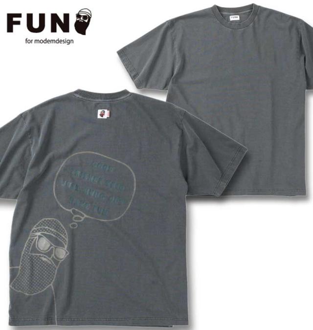 大きいサイズ FUN for modemdesign オジサンバックプリント ピグメント加工 半袖 Tシャツ チャコール 3L 4L 5L 6L/1278-4218-2-80