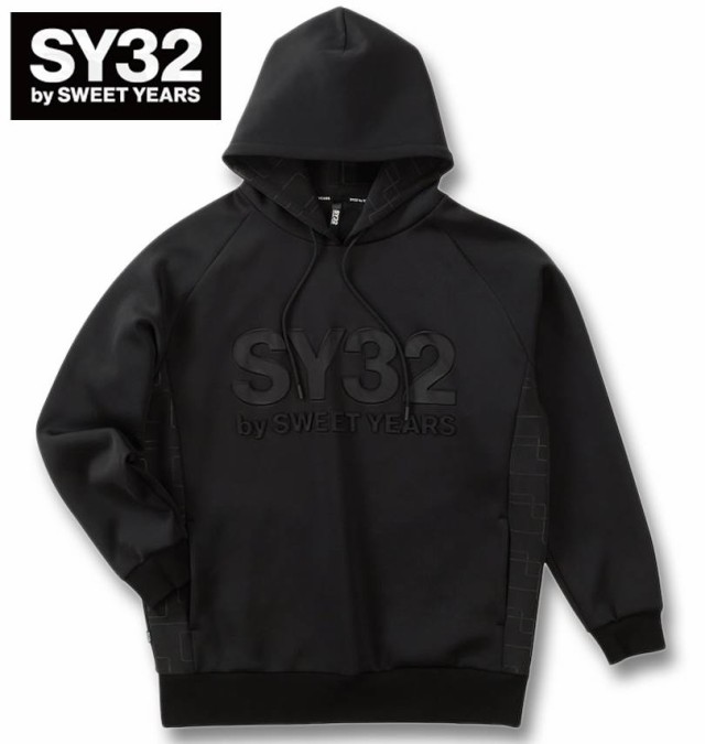 大きいサイズ SY32 by SWEET YEARS ダブルニット エンボス ジオメトリー プルパーカー ブラック 3L 4L 5L 6L/1278-4393-2-180