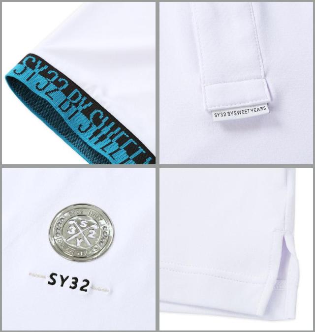 大きいサイズ SY32 by SWEET YEARS ゴルフ ライト ストレッチ ワッペン 半袖 ポロシャツ ホワイト 3L 4L 5L 6L/1278-5217-1-180