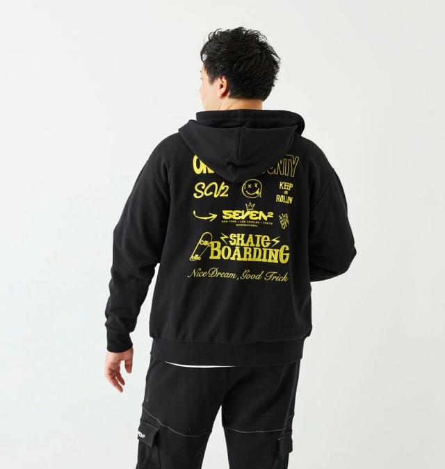 大きいサイズ SEVEN2 裏毛 フルジップ パーカー ブラック 3L 4L 5L 6L 8L/1268-5302-2-81