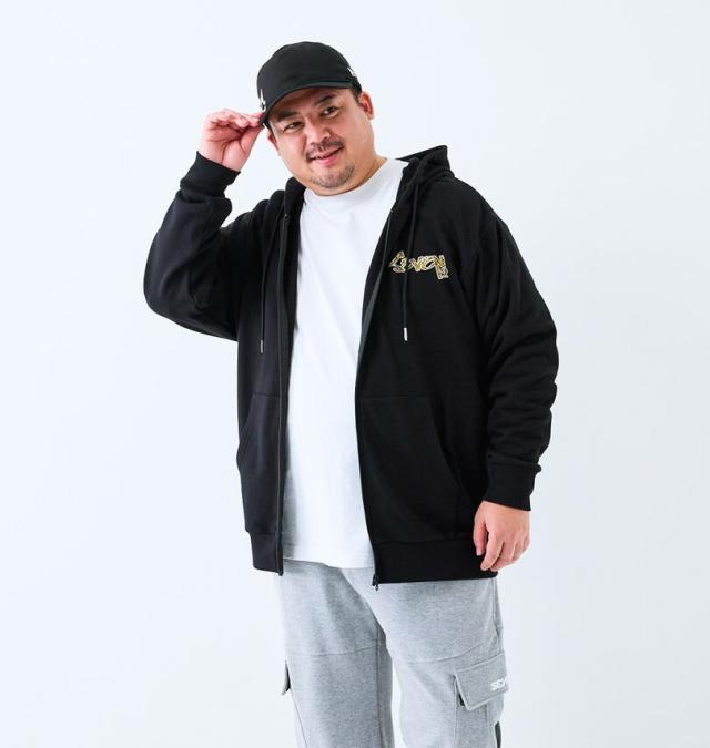 大きいサイズ SEVEN2 裏毛 フルジップ パーカー ブラック 3L 4L 5L 6L 8L/1268-5303-2-81