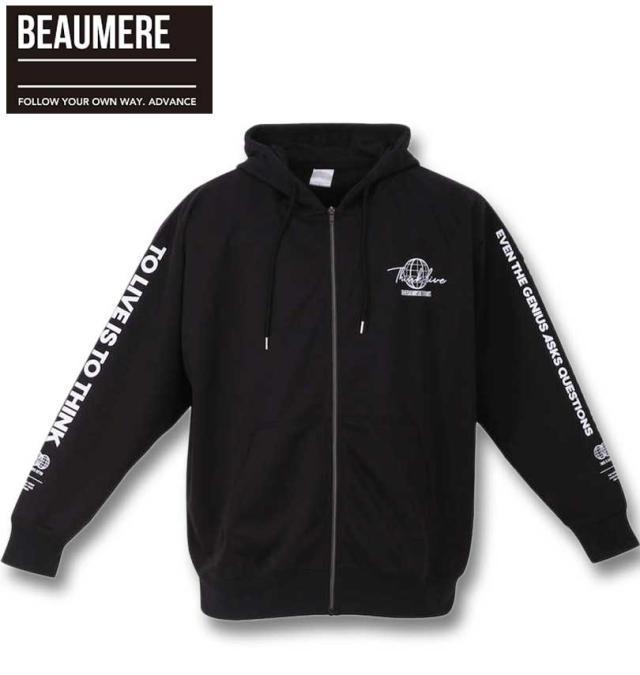 大きいサイズ BEAUMERE ダンボール4面プリント フルジップパーカー+半袖Tシャツ ブラック×ホワイト 3L 4L 5L 6L/1258-3360-2-85