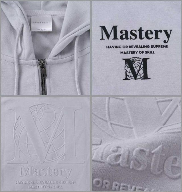 大きいサイズ BEAUMERE ダンボールバックエンボスプリント フルジップパーカー+半袖Tシャツ アイスグレー×ブラック 3L 4L 5L 6L/1258-3361-1-85