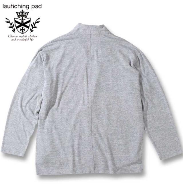 大きいサイズ launching pad ショールジャケット+半袖Tシャツ ライトグレー杢×ブラック 3L 4L 5L 6L/1258-3380-1-85