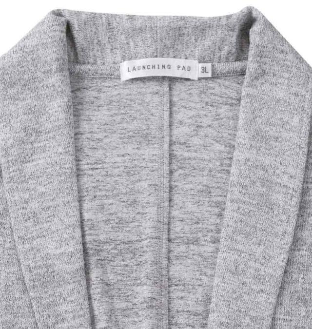 大きいサイズ launching pad ショールジャケット+半袖Tシャツ ライトグレー杢×ブラック 3L 4L 5L 6L/1258-3380-1-85