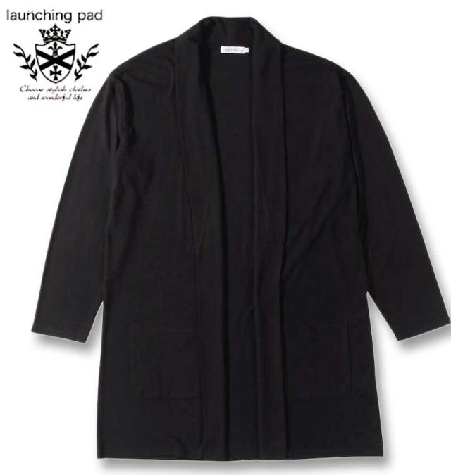 大きいサイズ launching pad コーディガン+半袖Tシャツ ブラック×ホワイト 3L 4L 5L 6L/1258-3381-2-85