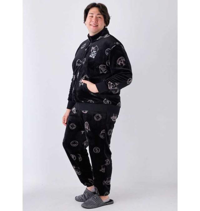 大きいサイズ 黒柴印和んこ堂 ボアフリース 上下セット ブラック 3L 4L 5L 6L 8L/1258-4352-2-85