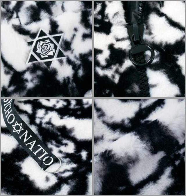 大きいサイズ PSYCHO NATION うさ耳 チェーン付 フード ファー ブルゾン ホワイト×ブラック 3L 4L 5L 6L/1278-4306-1-188