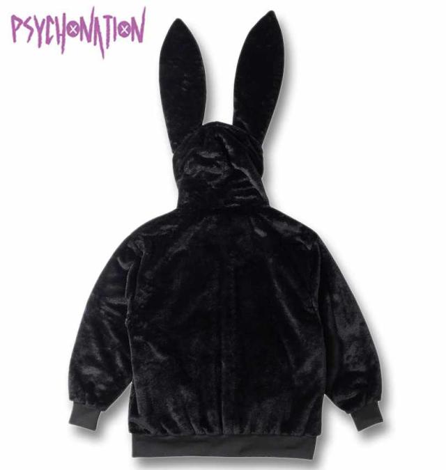 大きいサイズ PSYCHO NATION うさ耳 チェーン付 フード ファー ブルゾン ブラック 3L 4L 5L 6L/1278-4306-2-188