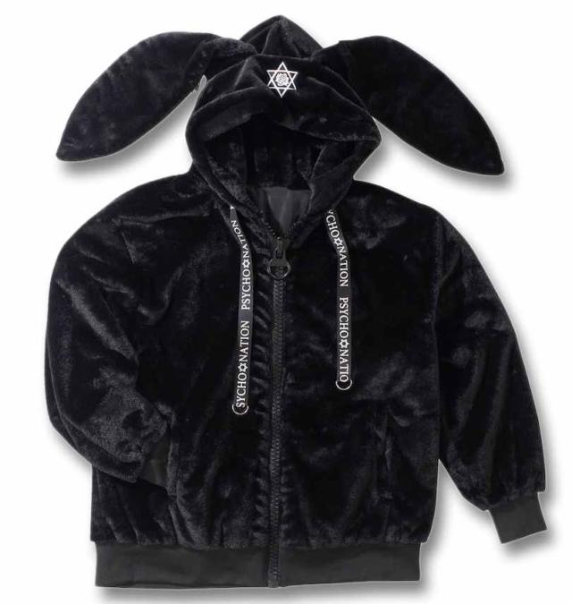 大きいサイズ PSYCHO NATION うさ耳 チェーン付 フード ファー ブルゾン ブラック 3L 4L 5L 6L/1278-4306-2-188