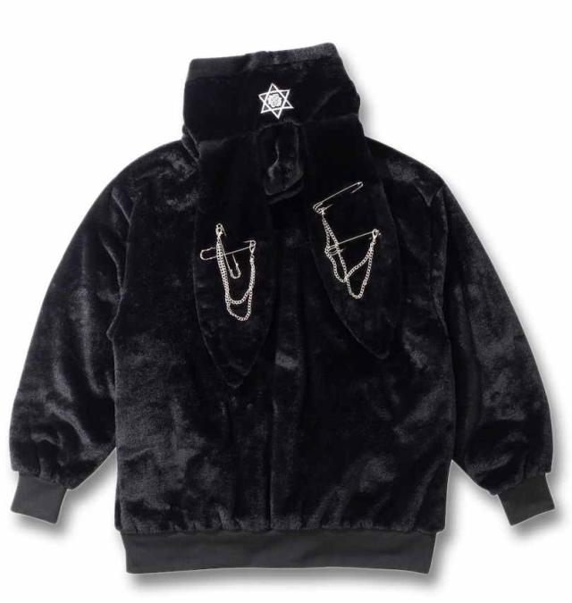 大きいサイズ PSYCHO NATION うさ耳 チェーン付 フード ファー ブルゾン ブラック 3L 4L 5L 6L/1278-4306-2-188