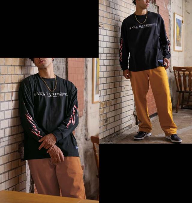 大きいサイズ KARL KANI 天竺 長袖 Tシャツ ブラック 3L 4L 5L 6L 8L/1278-4610-2-88