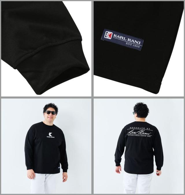大きいサイズ KARL KANI 天竺 長袖 Tシャツ ブラック 3L 4L 5L 6L 8L/1278-5335-2-88