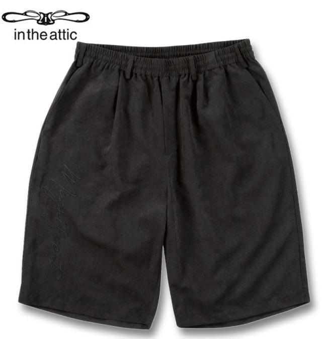 大きいサイズ in the attic 刺繍 ポリピーチ ハーフパンツ ブラック 3L 4L 5L 6L/1254-5260-2-89