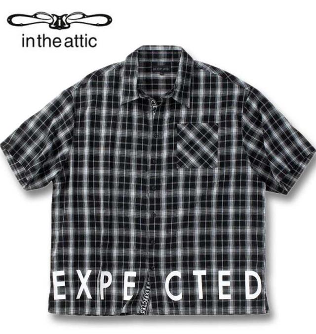大きいサイズ in the attic ロゴプリント 半袖 シャツ ブラックチェック 3L 4L 5L 6L/1257-4200-1-89