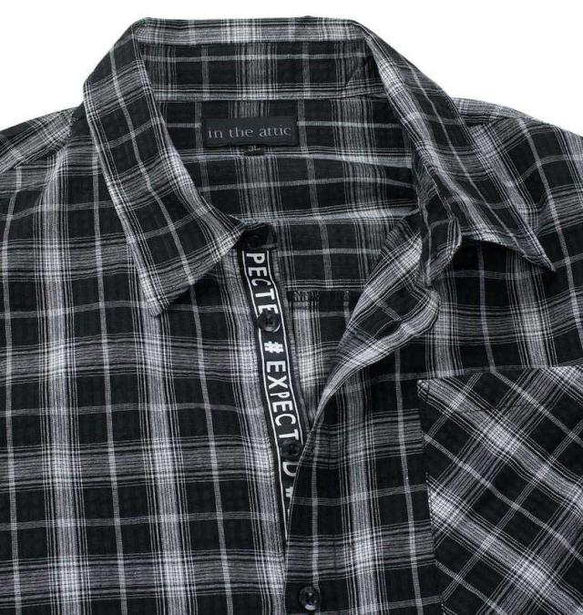 大きいサイズ in the attic ロゴプリント 半袖 シャツ ブラックチェック 3L 4L 5L 6L/1257-4200-1-89