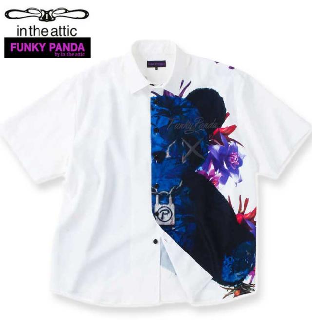 大きいサイズ FUNKY PANDA by in the attic ボタニカル柄 パンダ 半袖シャツ ホワイト 3L 4L 5L 6L/1257-4210-1-89
