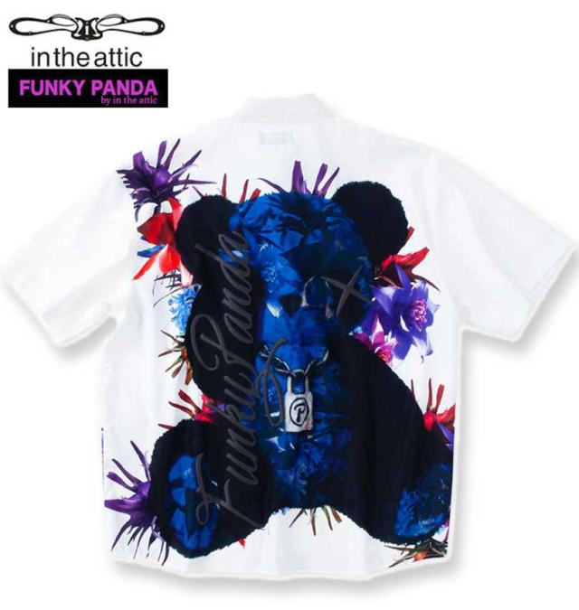 大きいサイズ FUNKY PANDA by in the attic ボタニカル柄 パンダ 半袖シャツ ホワイト 3L 4L 5L 6L/1257-4210-1-89