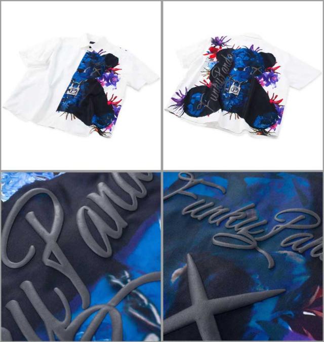 大きいサイズ FUNKY PANDA by in the attic ボタニカル柄 パンダ 半袖シャツ ホワイト 3L 4L 5L 6L/1257-4210-1-89