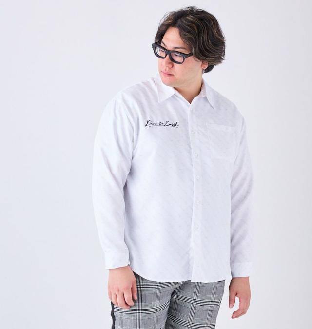 大きいサイズ in the attic 総柄 バイアスプリント 長袖シャツ ホワイト 3L 4L 5L 6L/1257-4330-1-89