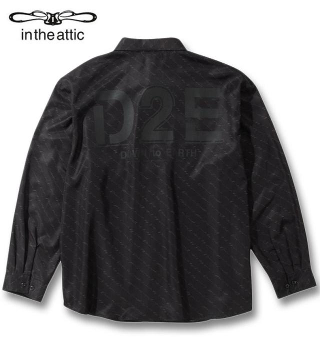 大きいサイズ in the attic 総柄 バイアスプリント 長袖シャツ ブラック 3L 4L 5L 6L/1257-4330-2-89