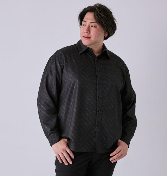 大きいサイズ in the attic 総柄 バイアスプリント 長袖シャツ ブラック 3L 4L 5L 6L/1257-4330-2-89