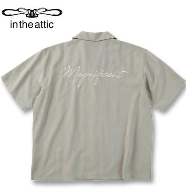 大きいサイズ in the attic 刺繍 ポリピーチ 半袖シャツ グレージュ 3L 4L 5L 6L/1257-5200-1-89