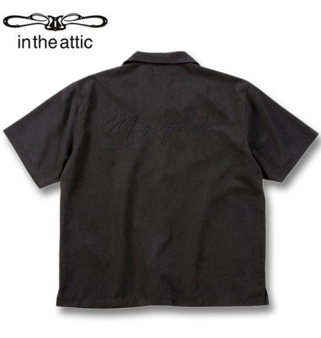 大きいサイズ in the attic 刺繍 ポリピーチ 半袖シャツ ブラック 3L 4L 5L 6L/1257-5200-2-89